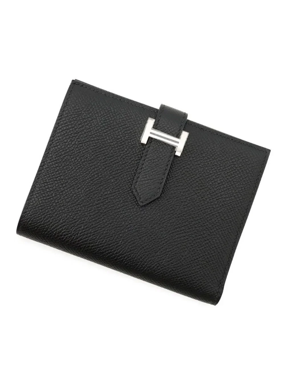 Hermes Bifold Wallet Bearn Compact Black Silver Epsom